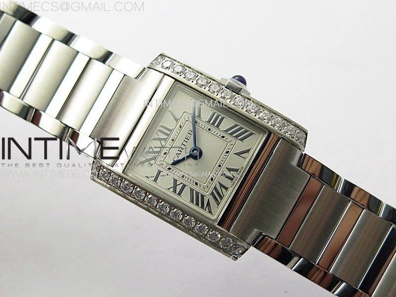 Tank Francaise Ladies 21.2mm Diamonds Bezel SS 8848F 1:1 Best Edition Silver Dial on SS Bracelet Ronda Quartz